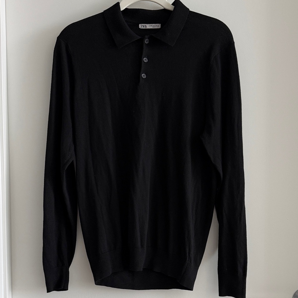 Zara Black Button-Up Polo Sweater